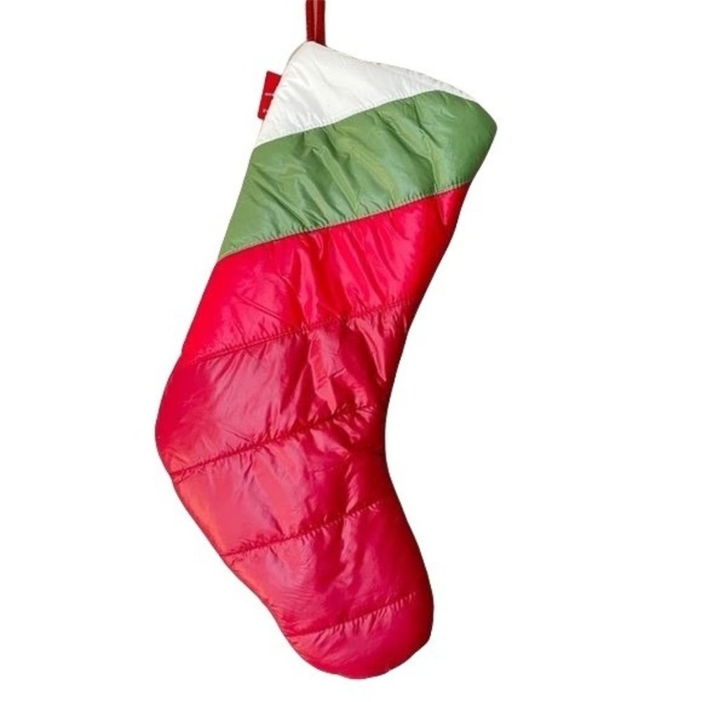 Quilted Nylon Christmas Stocking Green Red Retro Sleeping Bag Theme Vegan Fur